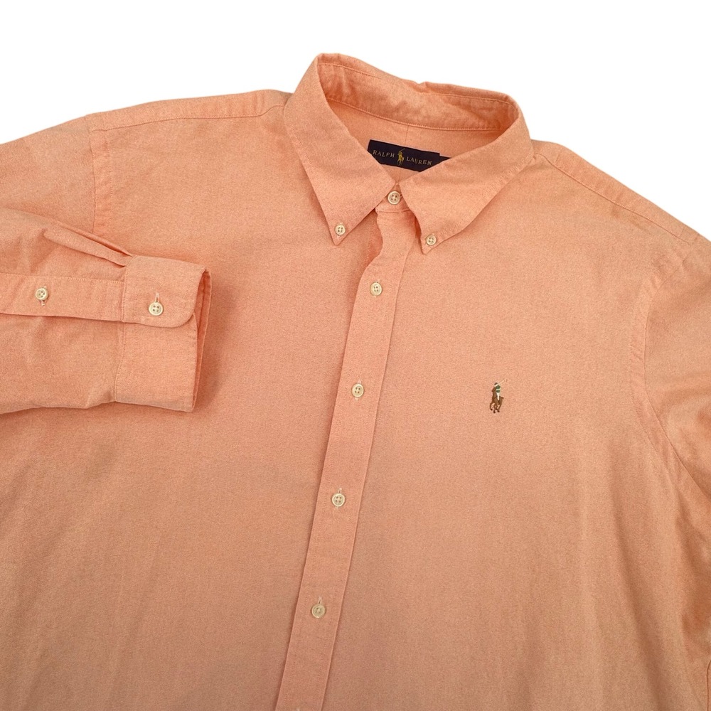 Ralph Lauren Mens 2XL OXFORD Button Down Shirt Long Sleeve Peach Orange Pony Log